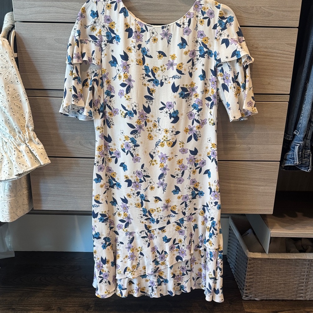 Shoshanna Blue and Yellow Floral Midi Dress